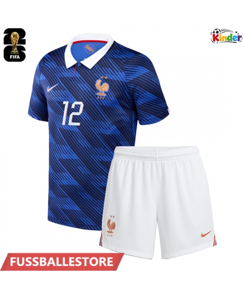 Günstige Frankreich Randal Kolo Muani #12 Heimtrikotsatz Kinder WM 2026 Kurzarm (+ Kurze Hosen)